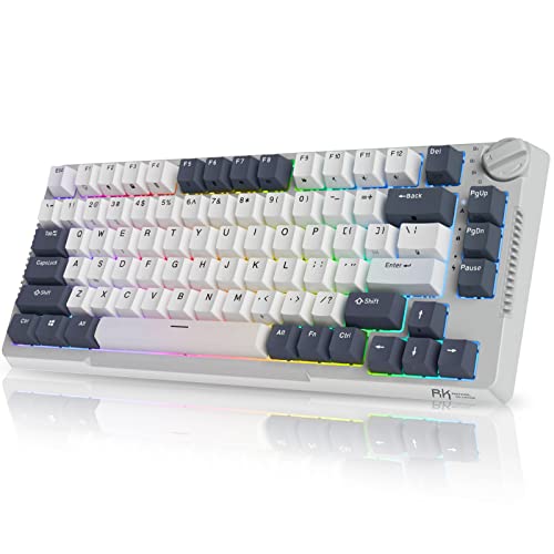 RK ROYAL KLUDGE H81 Hot Swappable Mechanical Keyboard, Triple Mode 2.4Ghz/BT5.1/USB-C Knob Control Wireless Gaming Keyboard Gasket Mounted with RGB Backlit SkyCyan Switch, 75% Layout 81 Keys