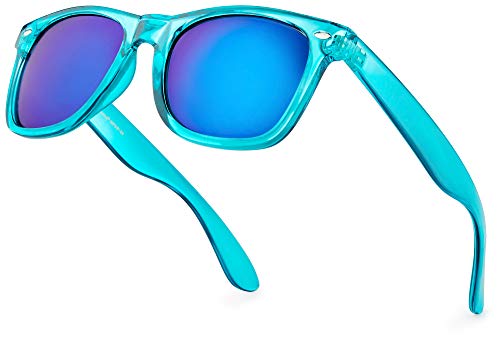 Retro Rewind Translucent Frame Colorful Neon 80s Sunglasses for Men Women - Reflective Mirrored Lens