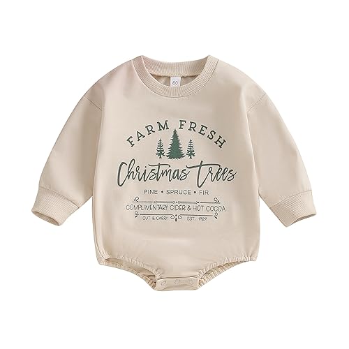 Lucikamy Baby Girl Boy Christmas Clothes Letter Print Sweatshirt Romper Infant Long Sleeve Bubble Romper Winter Outfits (Apricot, 6-12 Months)