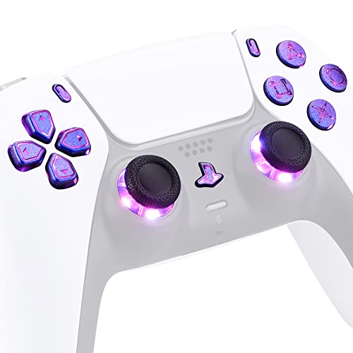 eXtremeRate Multi-Colors Luminated Dpad Thumbstick Share Home Face Buttons for PS5 Controller BDM-010 BDM-020, Chameleon Purple Blue Classical Symbols Buttons DTF V3 LED Kit for PS5 Controller