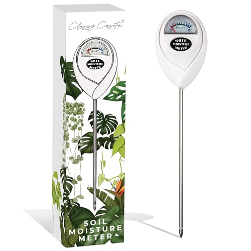 Classy Casita Soil Moisture Meter - Hygrometer Sensor Tool for Indoor and Outdoor Plants - Monitoring Water Levels in Soil House, Gardening, Farm, Lawn, Potted Care - No Batteries Required - White