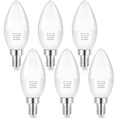 MAXvolador E12 LED Candelabra Light Bulbs 40W Equivalent, Daylight White 5000K 4W Chandelier Bulbs, 400 LM Candle Bulb Base, Non-Dimmable, Pack of 6