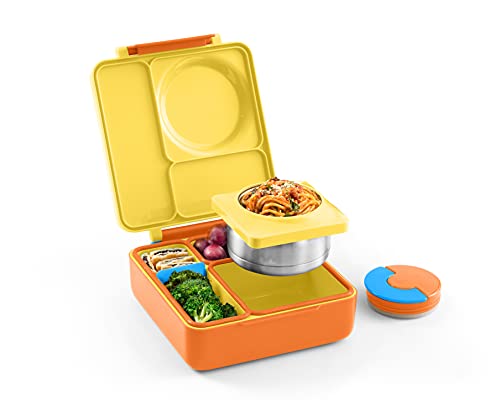 OmieBox Bento Box for Kids - Insulated Bento Lunch Box with Leak Proof Thermos Food Jar - 3 Compartments, Two Temperature Zones - (Sunshine) (Single) (Packaging May Vary)