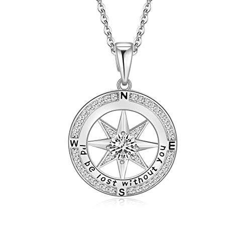 Mkhhy Compass Necklace for Women and Girls, I'd Be Lost Without You Compass Jewelry For Wife Girlfriend, Valentines Day Anniversary Birthday Gift for Her
