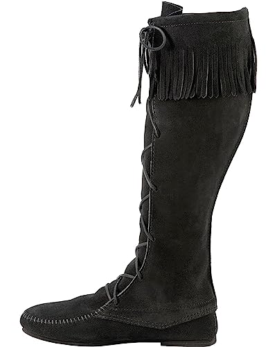 Minnetonka Women's Front Lace Knee Hi Boot, Black, 8