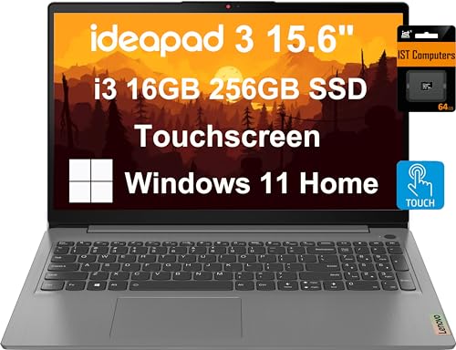 Lenovo IdeaPad 3 3i Laptop (15.6' FHD Touchscreen, Intel Core i3-1115G4, 16GB RAM, 256GB SSD) Narrow Bezel, Webcam, 12-Hr Long Battery Life, NumPad, IST SD, Win 11 Home, Home & School - Grey