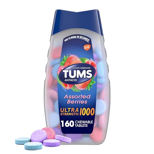 TUMS Ultra Strength Chewable Antacid Tablets for Heartburn Relief and Acid Indigestion Relief, Assorted Berries - 160 Count
