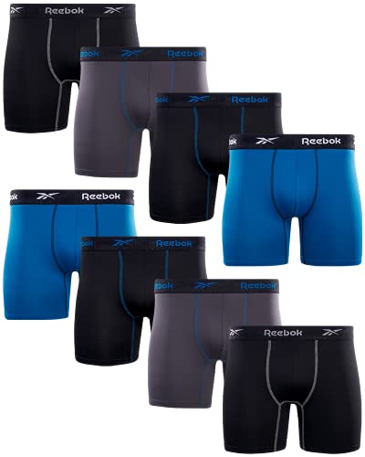 Reebok Men's Active Underwear - Sport Soft Performance Boxer Briefs (8 Pack), Size X-Large, BlackBlueBlackGrey