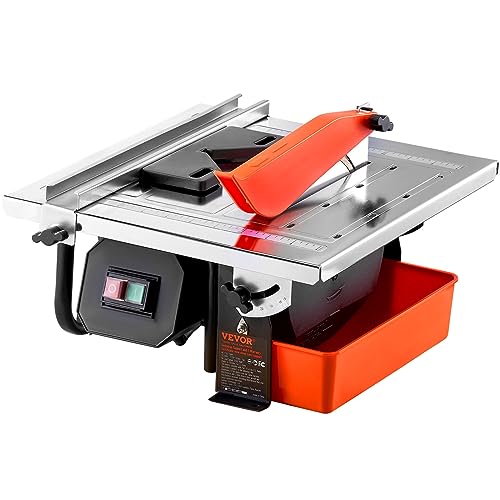 VEVOR Wet Tile Saw, 7-inch 65Mn Steel Blade, 3500 RPM Induction Motor, Tile Cutter Wet Saw with Water Reservoir, 0-45 Degrees Miter Angle for Cutting Tiles and Stones, for DIY Enthusiasts