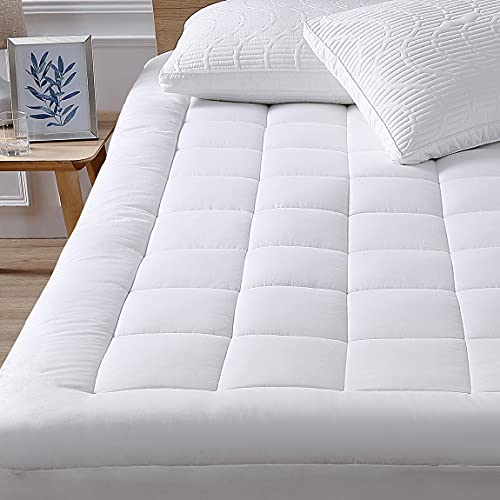 Queen Mattress Pad Cover Cooling Mattress Topper Pillow Top with Down Alternative Fill (8-21” Fitted Deep Pocket Queen Size) White