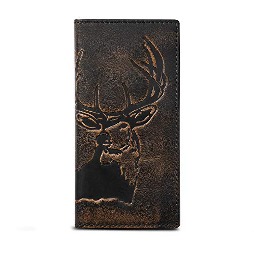 HOJ Co. DEER Long Wallet For Men | Full Grain Leather With Hand Burnished Finish | Long Bifold Wallet | Rodeo Wallet | Deer Hunter Gift