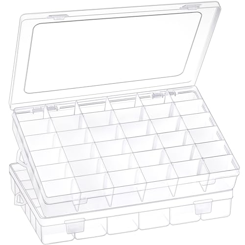 2 Pack 36 Grids Clear Plastic Organizer Box with Adjustable Dividers, Small Craft Organizers and Storage, Compartment Container for Bead, Nail, Jewelry, Art, DIY Crafts, Fishing Tackle, Small Items