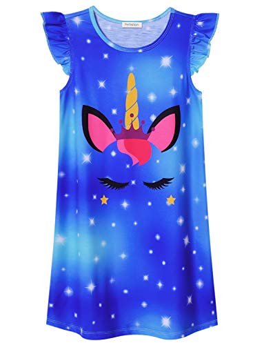 Perfashion Unicorn Nightgown for Girls Size 6 Flutter Cotton Pajama Ruffle Sleeve Sleep Dress 7t