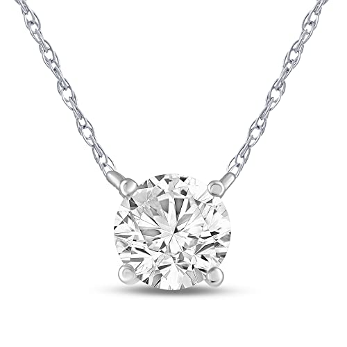 1 Carat Diamond Solitaire Necklace for Women | Real 14K White Gold GH VS SI Round Floating Lab Grown Diamond Pendant Necklace | Ideal Gift for Women