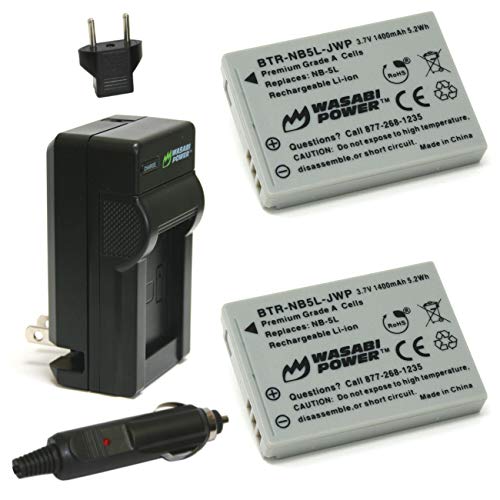 Wasabi Power Battery (2-Pack) and Charger for Canon NB-5L and Canon PowerShot S100, S110, SD700 IS, SD790 IS, SD800 IS, SD850 IS, SD870 IS, SD880 IS, SD890 IS, SD900 IS, SD950 IS, SD970 IS, SD990 IS, SX200 IS, SX210 IS, SX220 IS, SX230 HS