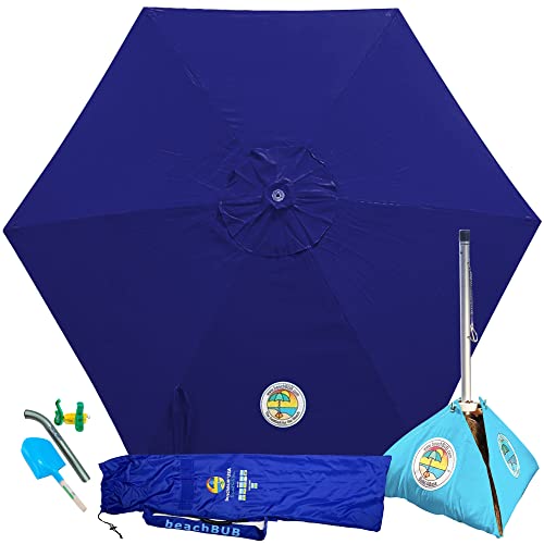 BEACHBUB All-In-One Beach Umbrella System. Includes ULTRA Base (compliant with the ASTM F3681-24 Beach Umbrella Safety Standard). (Deep Ocean Blue)