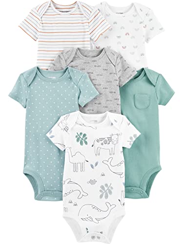 Simple Joys by Carter's Unisex Babies' Short-Sleeve Bodysuit, Pack of 6, Animal/Stripe/Geo Tile, 0-3 Months