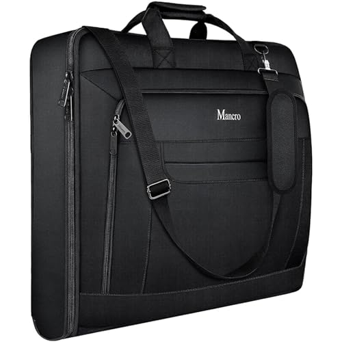 Mancro Garment Bags for Travel, Large Travel Suit Bag for Men Women with Shoulder Strap, Wrinkle Free Carry On Garment Bags for Hanging Clothes, Business Foldable Hanging Luggage Bag for Travel, Black