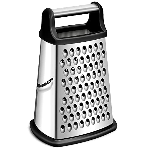 Rainspire Professional Box Grater, Cheese Grater Box for Kitchen Stainless Steel with 4 Sides, Cheese and Spice Graters with Handle for Vegetables, Ginger, Potatoes, Black