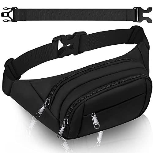 Large Fanny Pack for Women Men - Syican Waist bag with 3-Zipper Pockets, Gifts for Enjoy Sports Traveling Workout Casual Hands-Free crossbody bags Fits MAX 7.9'' iPad & 6.6'' Phone Black