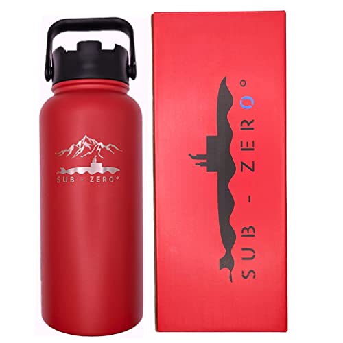 SUB - ZER0 ° Sports Water Bottle - 32oz, 2-in-1 Lid (Water Bottle with Straw & Spout), Leak Proof - Stainless Steel, Double Walled Wide Mouth, Insulated Canteen.