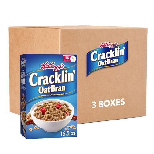 Kellogg's Cracklin' Oat Bran Breakfast Cereal, Fiber Cereal, Family Cereal, Original (3 Boxes)