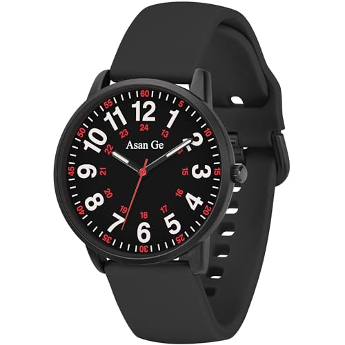 Asan Ge Nurse Watch for Nurse,Medical Professionals,Students,Doctors,Women Men - Waterproof Nursing Watch Military Time Luminouse Easy to Read Dial 24 Hour with Second Hand(Black)