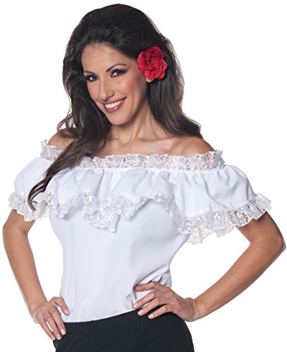 Senorita Blouse Women's Peasant Inspired Blouse Features Off-The-Shoulder with Elastic Lace Trim