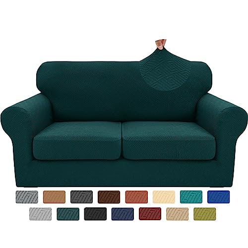 XINEAGE 2024 Newest 3 Pieces Couch Covers for 2 Cushion Sofa Super Stretch Loveseat Slipcover Pet Dog Universal Slip Cover Anti Slip Love Seat Furniture Protector (Blackish Green, 55'-69')