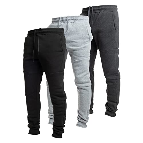 Ultra Performance 3 Pack Fleece Active Tech Joggers for Men, Mens Sweatpants with Zipper Pockets