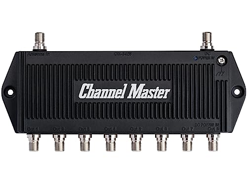 Channel Master TV Antenna Distribution Amplifier, TV Antenna Signal Booster with 8 Outputs for Connecting Antenna TV to Multiple Televisions (CM-3428),Black