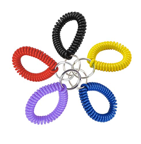 Lucky Line 2” Spiral Wrist Coil with Steel Key Ring, Flexible Wrist Band Key Chain Bracelet, Stretches To 12”, Assorted Colors, 5 Pack (4101005)