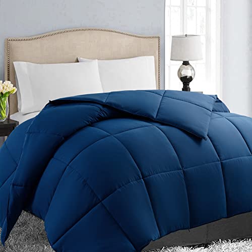 EASELAND All Season Queen Size Soft Quilted Down Alternative Comforter Reversible Duvet Insert with Corner Tabs,Winter Summer Warm Fluffy,Navy,88x88 inches