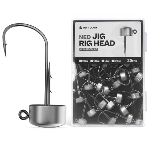 Ned Rig Jig Heads, 20 Pack Finesse Mushroom Jig Hooks Kit for Bass Fishing Assorted Weight