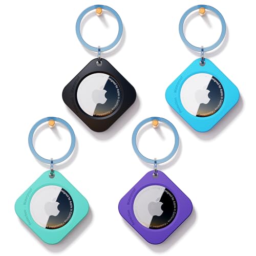 citymore 4 Pack Silicone IPX8 Waterproof Case for Airtag with Keychain, Protective Cover for Apple Air tag Key Finder Tracker, Pet Dog Itag Collar Necklace, Airtag Holder key Ring Accessories丨