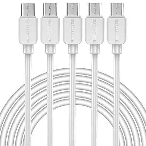 SMALLElectric Micro USB Cable (5-Pack, 6FT) Android Charger, Long Android Phone Charger Cord for Samsung Galaxy S7 S6 Edge J7 S5,Note 5 4,LG 4 K40 K20,MP3,Kindle,Tablet,White
