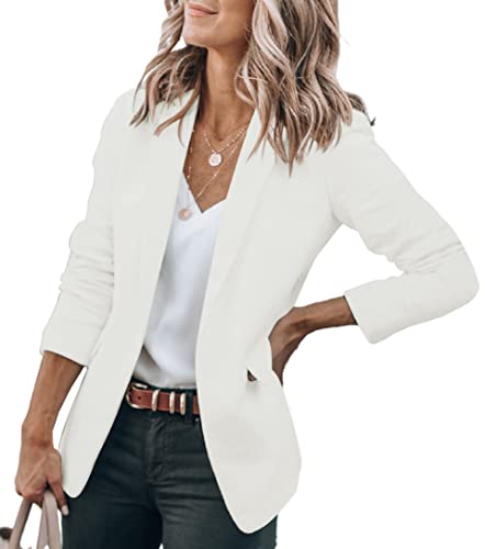 Cicy Bell Womens Casual Blazers Open Front Long Sleeve Work Office Jackets Blazer(White,X-Large)