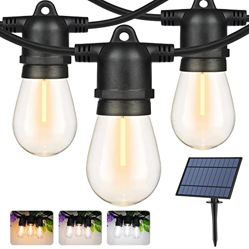 WENFENG Solar Outdoor String Lights, 3 Colors Patio String Light with 27FT Waterproof String, S14 Bulbs, Dimmable LED Solar String Lights for Patio