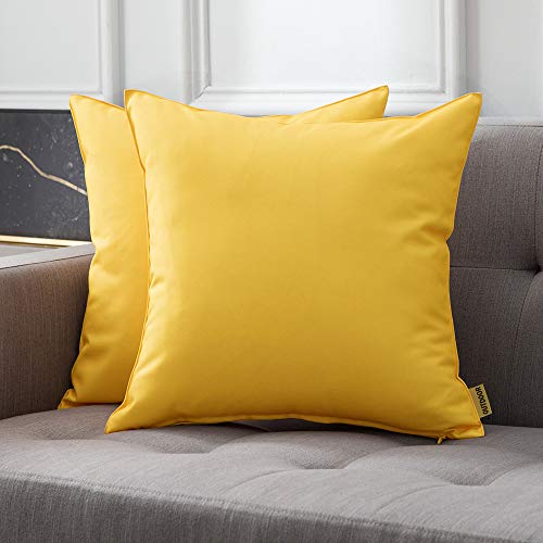 MIULEE Pack of 2 Decorative Outdoor Waterproof Pillow Covers Square Garden Cushion Sham Throw Pillowcase Shell for Spring Patio Tent Couch 18x18 Inch Yellow