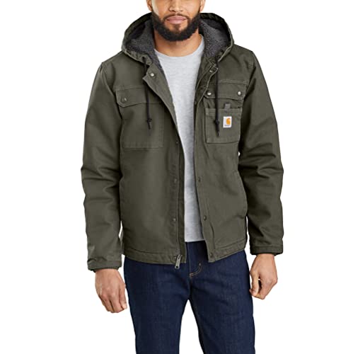 Carhartt Men's Relaxed Fit Washed Duck Sherpa-Lined Utility Jacket, Moss, Large