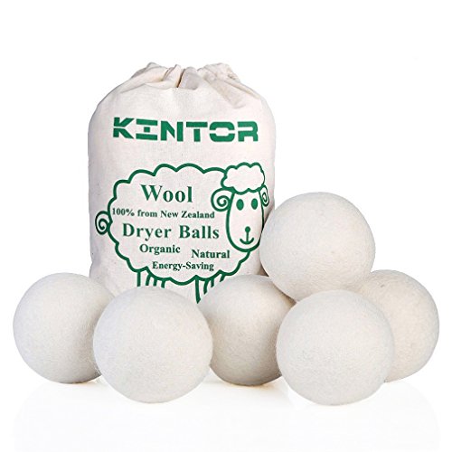 KINTOR Wool Dryer Balls XL 6 Pack 2.95', 100% New Zealand Wool Organic Fabric Softener, Hypoallergenic Baby Safe & Unscented, Chemical Free to Reduce Wrinkles & Static Cling, Shorten Drying Time