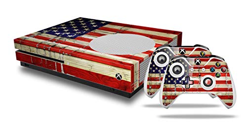 WraptorSkinz Decal Vinyl Skin Wrap Compatible with Xbox One S Console and Controllers - Painted Faded and Cracked USA American Flag