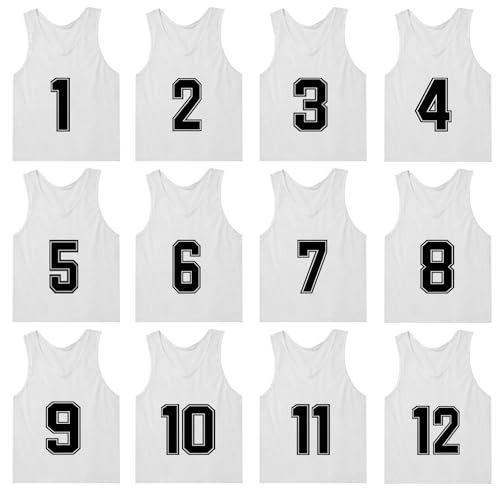 MTTYYD Numbered Pinnies Soccer Scrimmage Vest for Kids, Youth and Adults (12-Pack) Soccer Pennies Youth Jersey M-White
