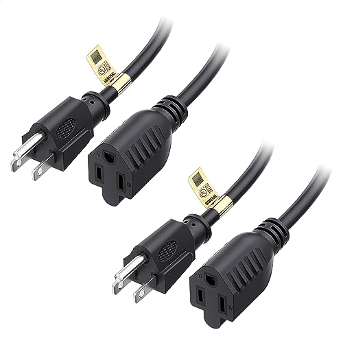 Cable Matters 2-Pack 16 AWG Heavy Duty Power Extension Cord 10 ft, UL Listed (Power Cord Extension / 3 Prong Extension Cords, NEMA 5-15P to NEMA 5-15R)