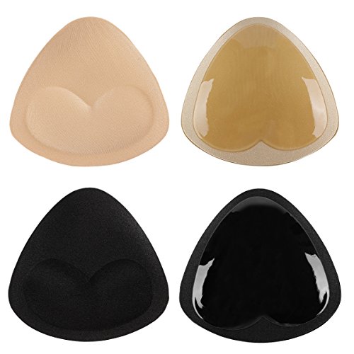 SERMICLE Self-Adhesive Bra Pads inserts, Removeable Silicone Triangle Push Up Pads With Massage 2 Pairs (Beige and Black)