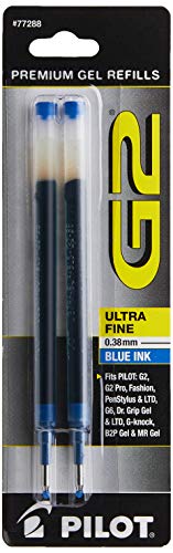 Pilot, G2 Gel Ink Refills, Ultra Fine Point 0.38 mm, Blue, Pack of 2