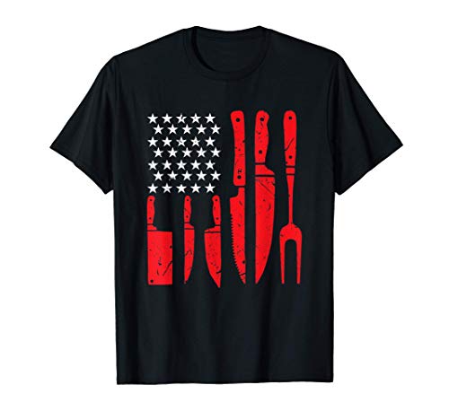 Butcher Chef USA American Flag Knife Set Collector T-Shirt