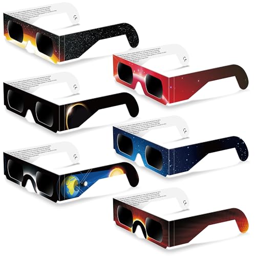 Solar Eclipse Glasses Approved 2024, 6 Pack CE and ISO Certified Solar Eclipse Observation Glasses, Safe Shades for Direct Sun Viewing