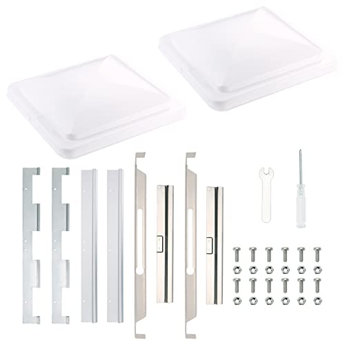 ONLTCO Expert RV Vent Lid Replacements (2-Pack) - Universal Fit for Trailers, Campers & Motorhomes, White Covers with Durable Metal Hinges, Compatible with Jensen, Ventline & Elixir Vents