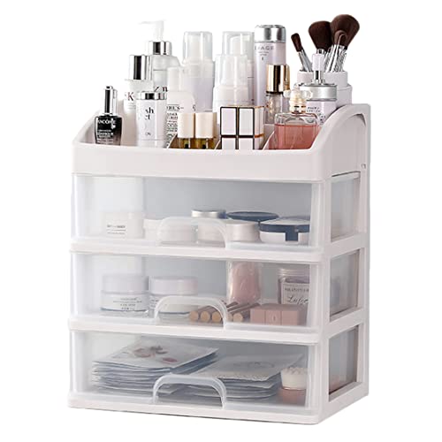 Makeup Organizer with 3 Drawers, Cosmetic Display Cases, Makeup Storage Box (3 Drawers) (white)